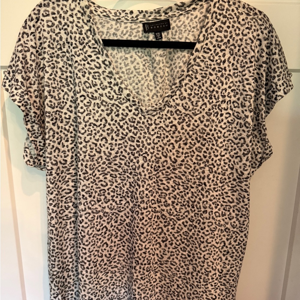 Bobeau Leopard Print Blouse - Black and White